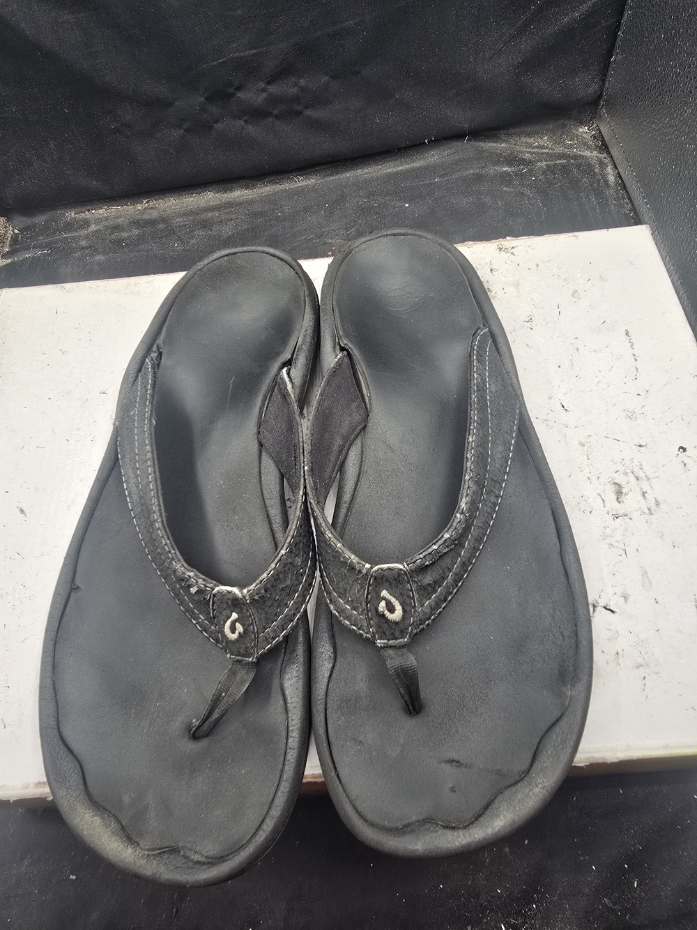 OluKai Black Leather Women's Flip Flop Sandals